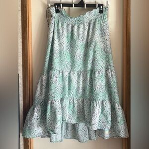 Lauren Conrad light green floral tiered lined hi/lo maxi skirt XL